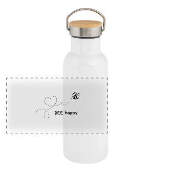 ABEILLE heureuse - Gourde isotherme avec bouchon en bambou - blanc - Devant