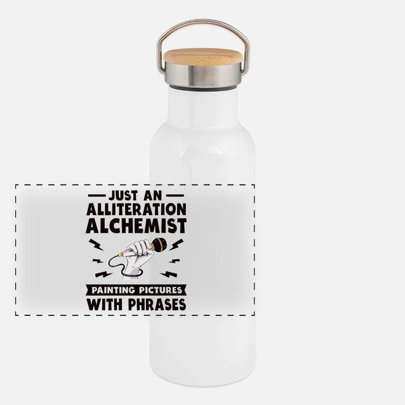 Alliteration Alchemist Poetry Slam Panoramic Thermal Bottle with Bamboo Lid
