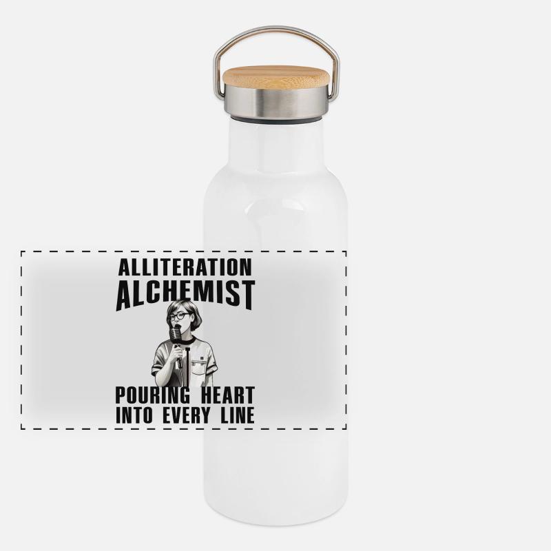Alliteration Alchemist Poetry Slam Panoramic Thermal Bottle with Bamboo Lid
