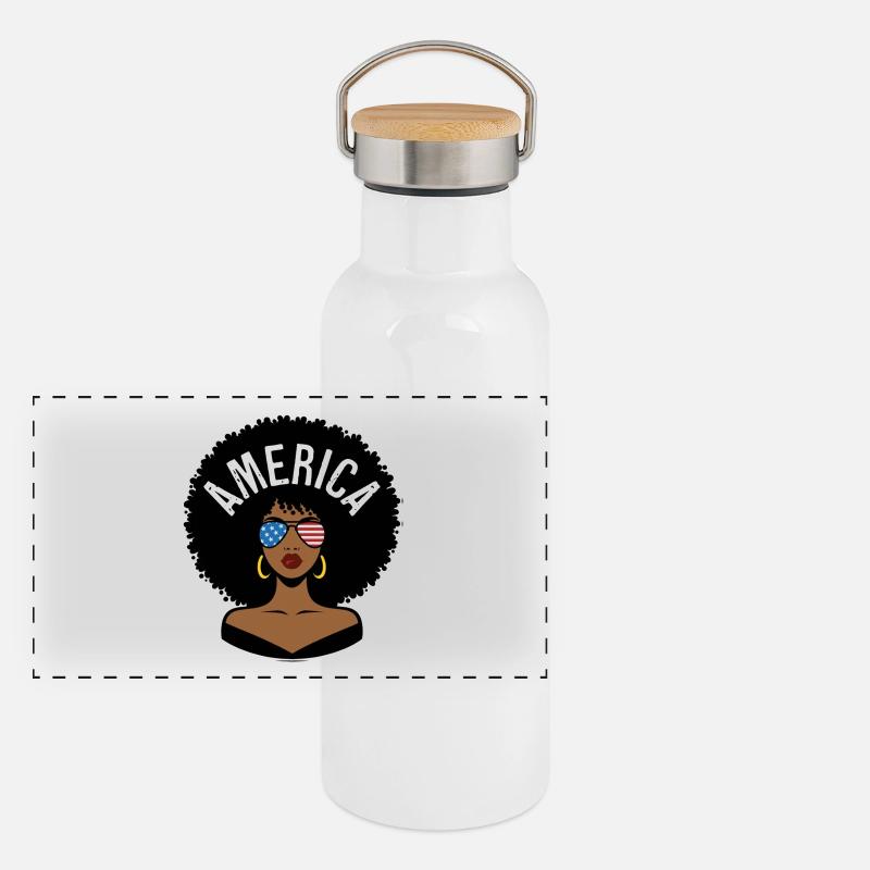 America Afro Panoramic Thermal Bottle with Bamboo Lid