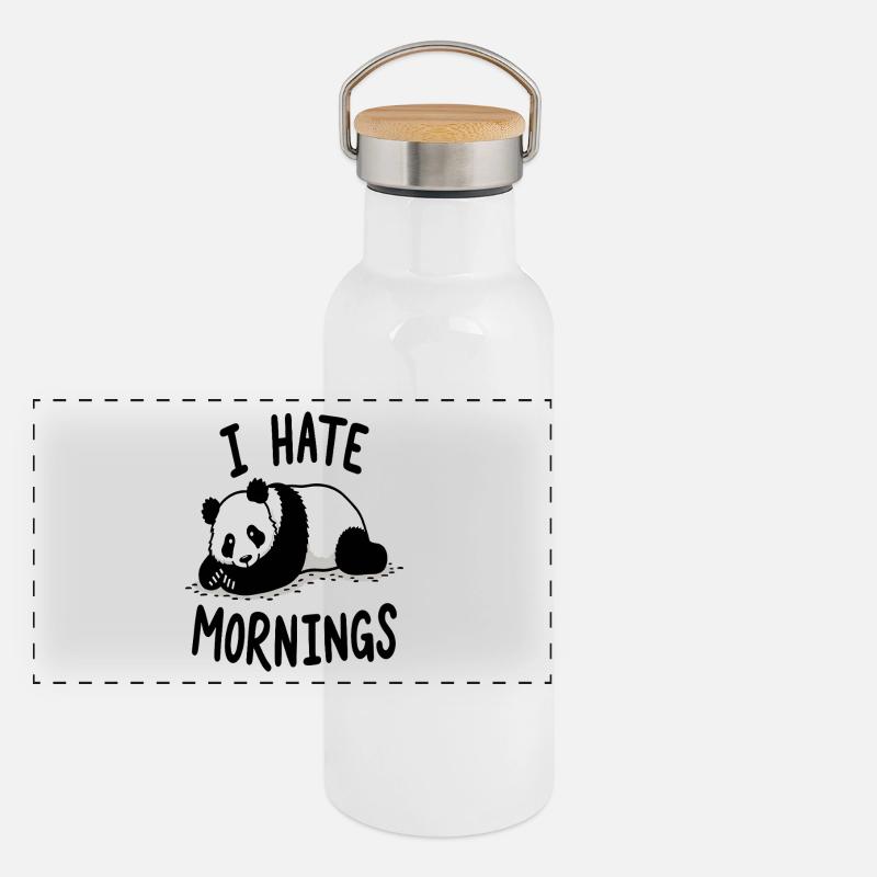 Panda I Hate Mornings Saying Panoramic Thermal Bottle with Bamboo Lid