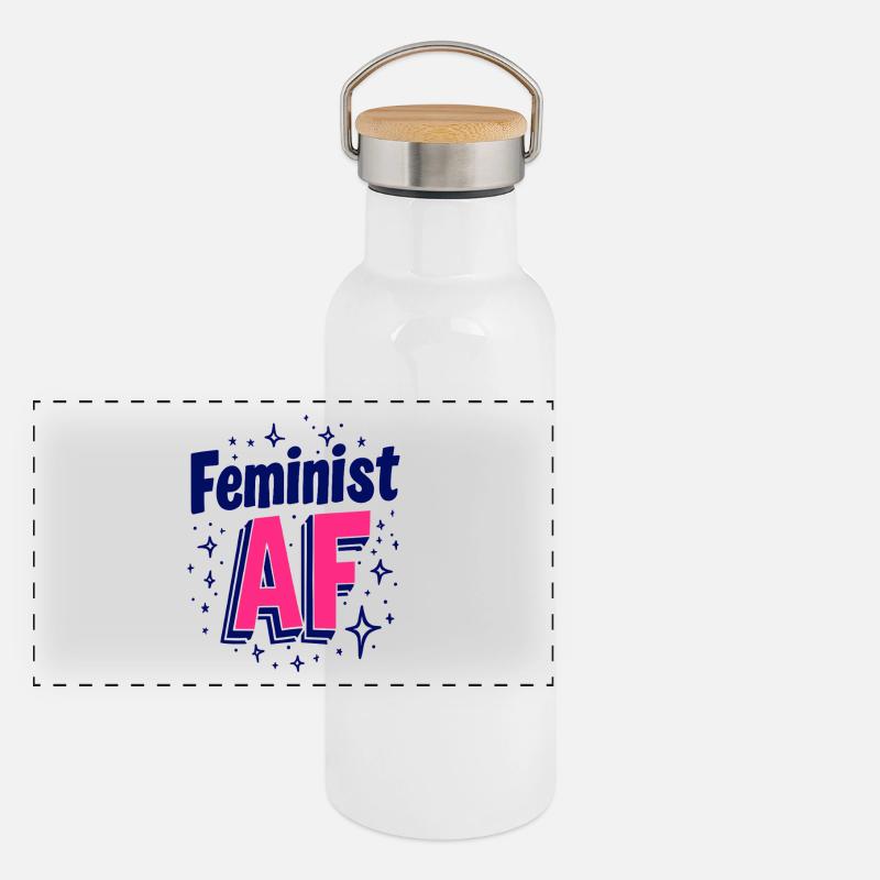 Feminist AF Statement Spruch Sprüche Panorama Thermosflasche mit Bambusdeckel