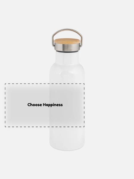 Wähle das Glück - Panorama Thermosflasche mit Bambusdeckel - Weiß