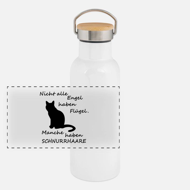 Katzen sind Engel ohne Flügel - Panorama Thermosflasche mit Bambusdeckel - Weiß