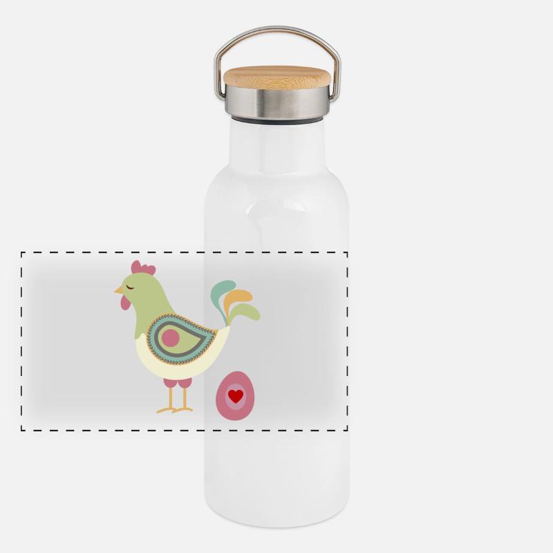 Huhn mit Osterei Panorama Thermosflasche mit Bambusdeckel
