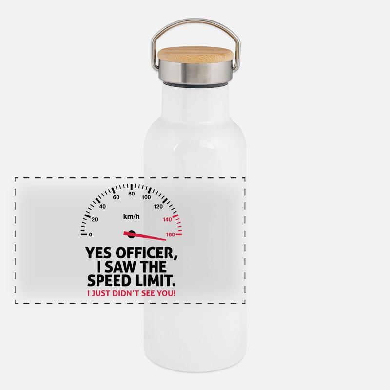 Ich bin zu schnell gefahren. Das ist mir egal! Panorama Thermosflasche mit Bambusdeckel