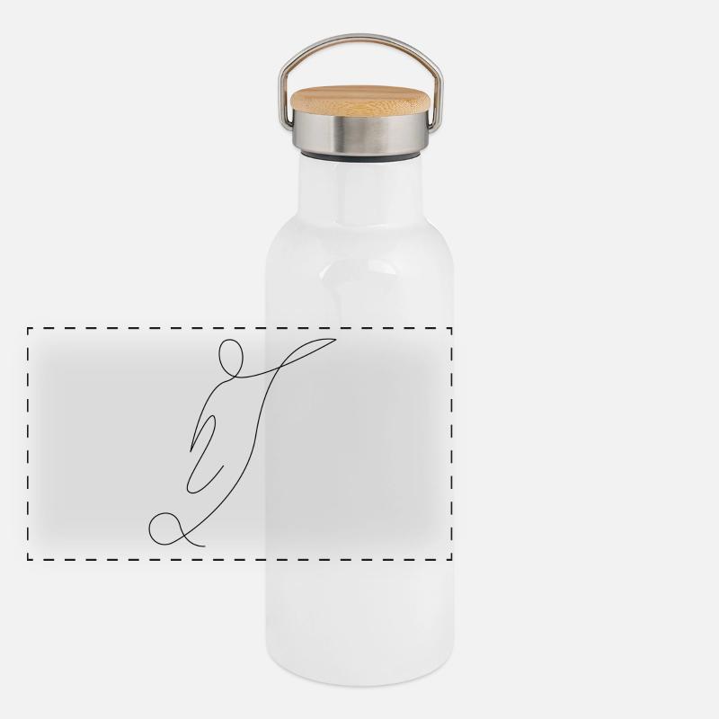Fußball one Line Panorama Thermosflasche mit Bambusdeckel