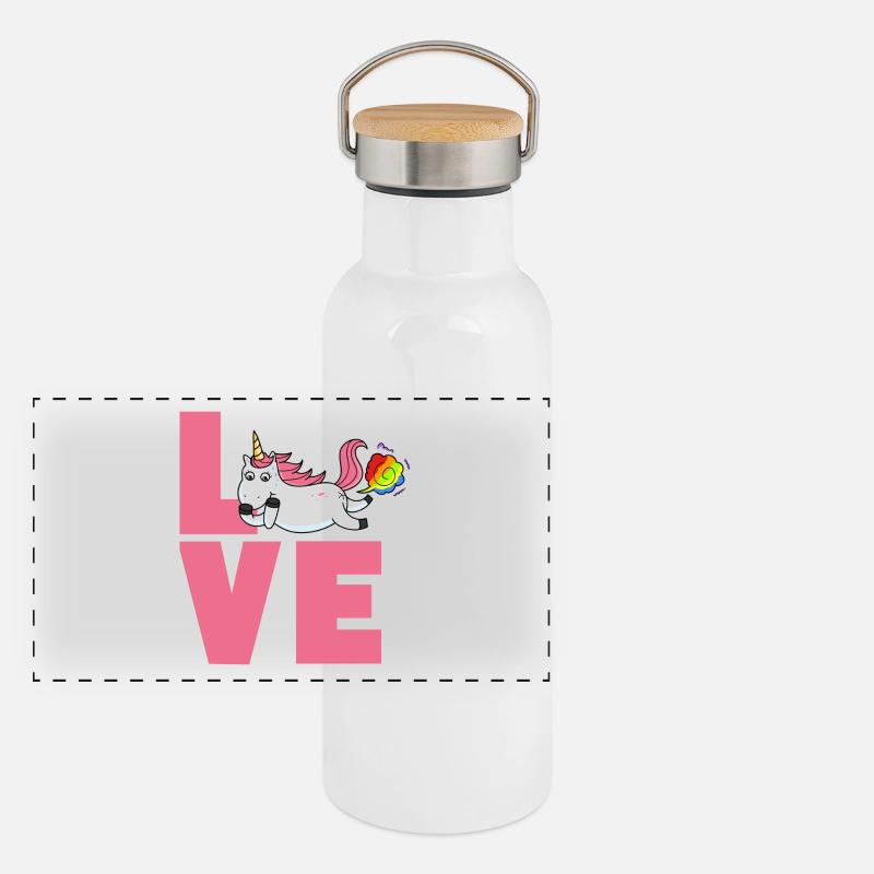 Love Einhorn Panorama Thermosflasche mit Bambusdeckel