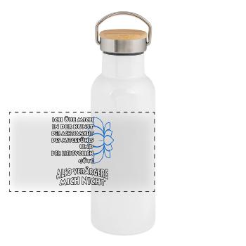 Ich übe mich in der Kunst der Achtsamkeit - Panorama Thermosflasche mit Bambusdeckel - Weiß - Vorne