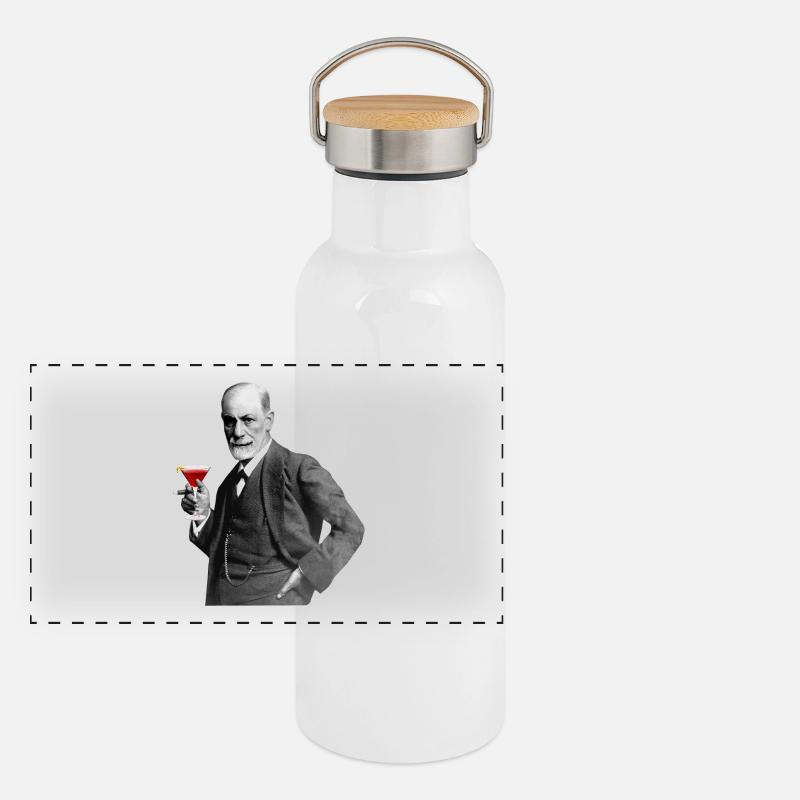 Sigmund Freud mit Cocktail Panorama Thermosflasche mit Bambusdeckel