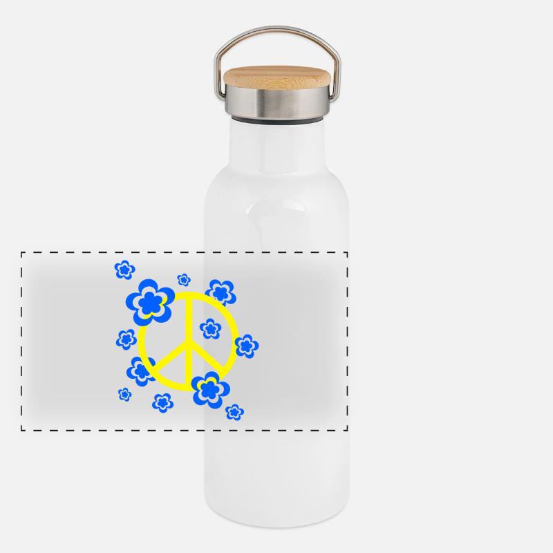 70er Jahre Blume Muster Panorama Thermosflasche mit Bambusdeckel