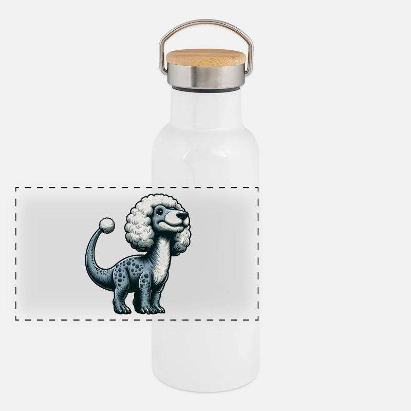 Bizarre Dino-Trex-Poodle-Fusion Mythical Creatures Panoramic Thermal Bottle with Bamboo Lid