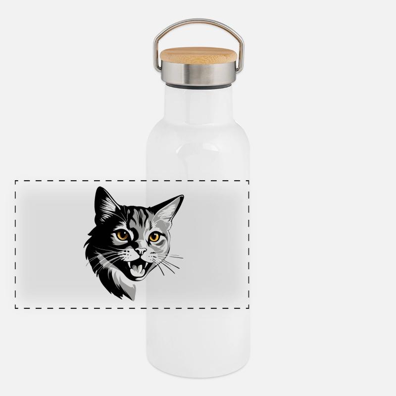 Cute Cat - Pet Cat Design - Panoramic Thermal Bottle with Bamboo Lid - white