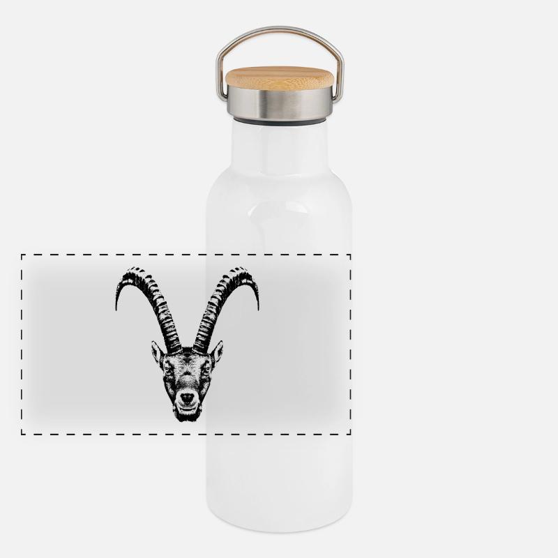 Capricorne / Tête / Bouquetin / Frontal Gourde isotherme avec bouchon en bambou