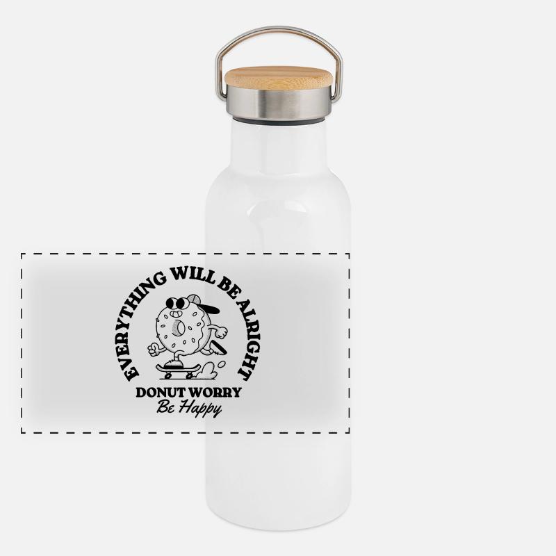 Donut-Sorge, sei glücklich Panorama Thermosflasche mit Bambusdeckel