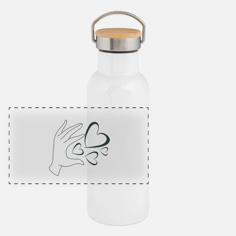 Hand mit Herzen Panorama Thermosflasche mit Bambusdeckel