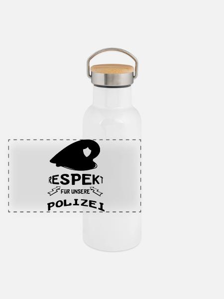 Polizei Respekt Geschenk - Panorama Thermosflasche mit Bambusdeckel - Weiß