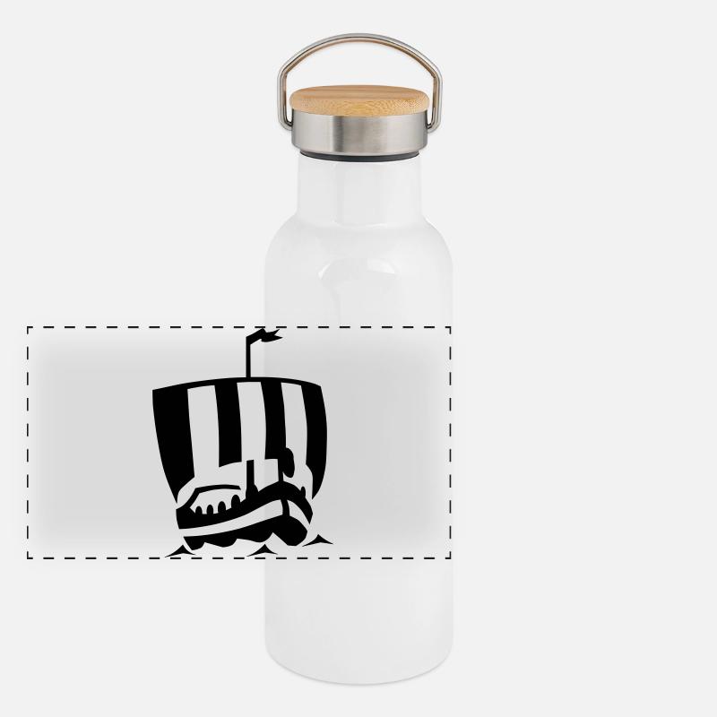 Wikinger Schiff Panorama Thermosflasche mit Bambusdeckel