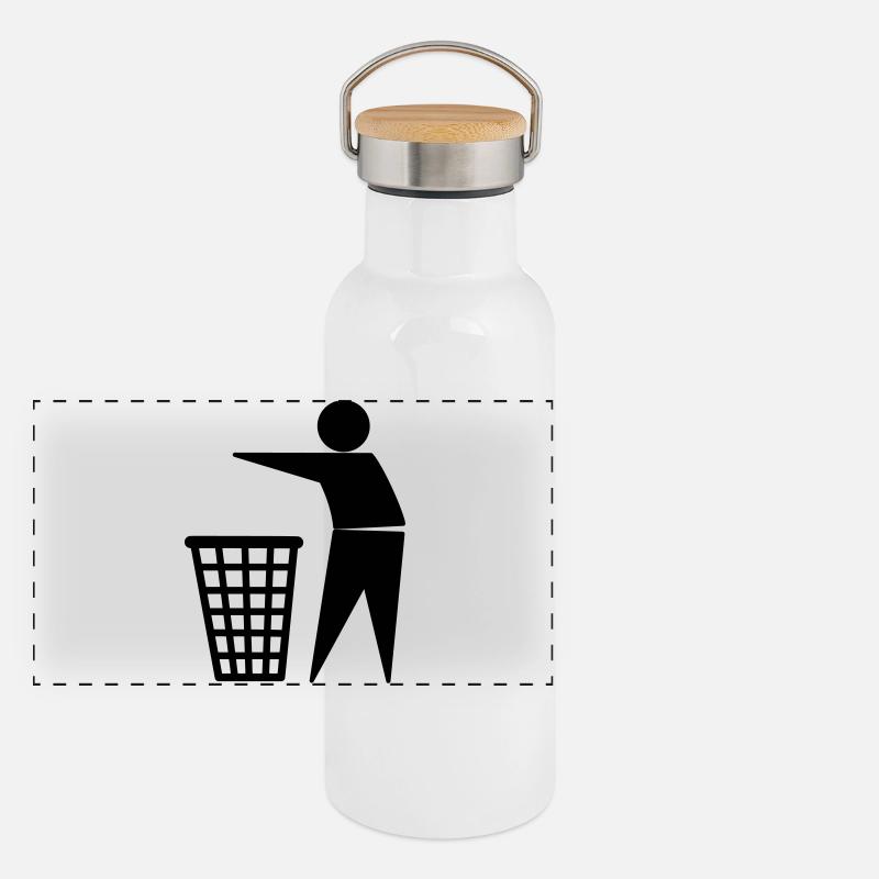trash - Panorama Thermosflasche mit Bambusdeckel - Weiß