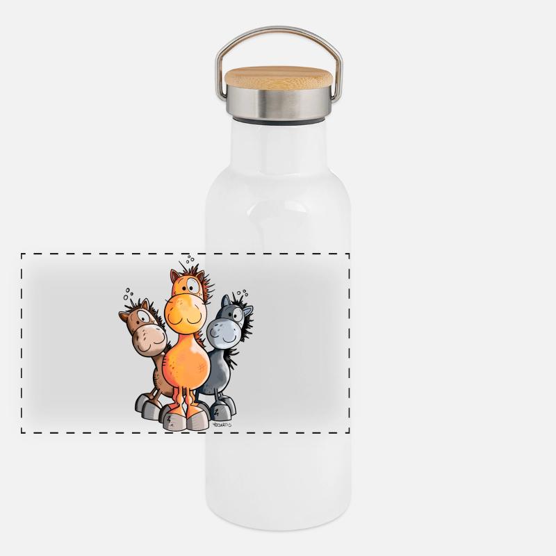 Süßes Pferde Trio Panorama Thermosflasche mit Bambusdeckel