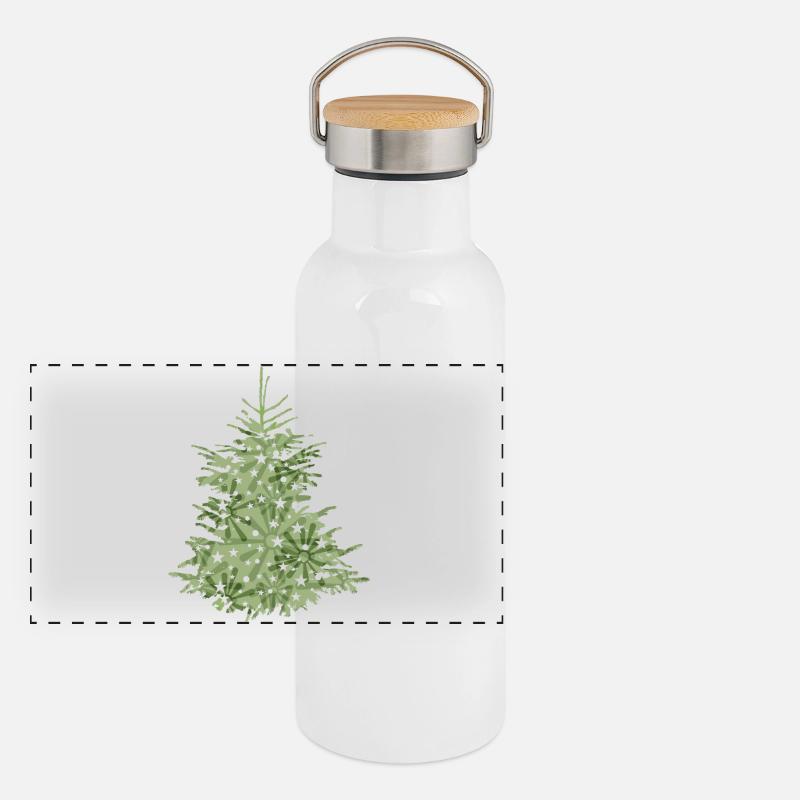 green christmas tree, fir tree or christmas tree Panoramic Thermal Bottle with Bamboo Lid