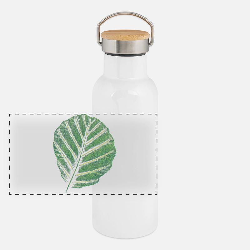 Feuille Erle / Impression d’art originale Gourde isotherme avec bouchon en bambou