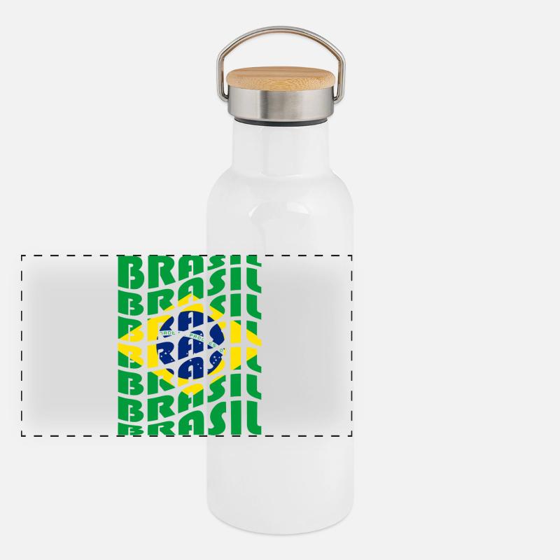 Brazil Lettering Flags Design Panoramic Thermal Bottle with Bamboo Lid