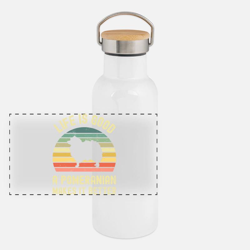 Hund Pomeranian Panorama Thermosflasche mit Bambusdeckel
