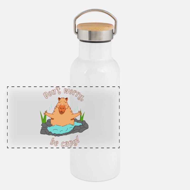 Capybara Meditation Wasserschwein lustiger Spruch Panorama Thermosflasche mit Bambusdeckel