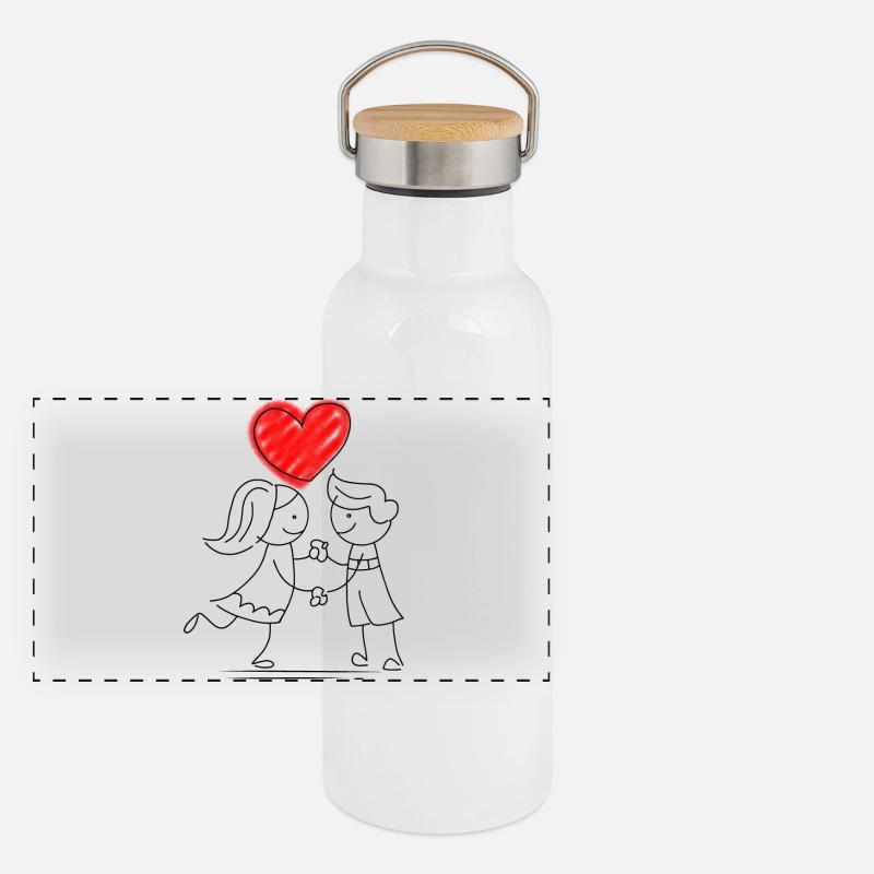 Conception de coeur avec des couleurs pastel et un style d’esquisse Gourde isotherme avec bouchon en bambou