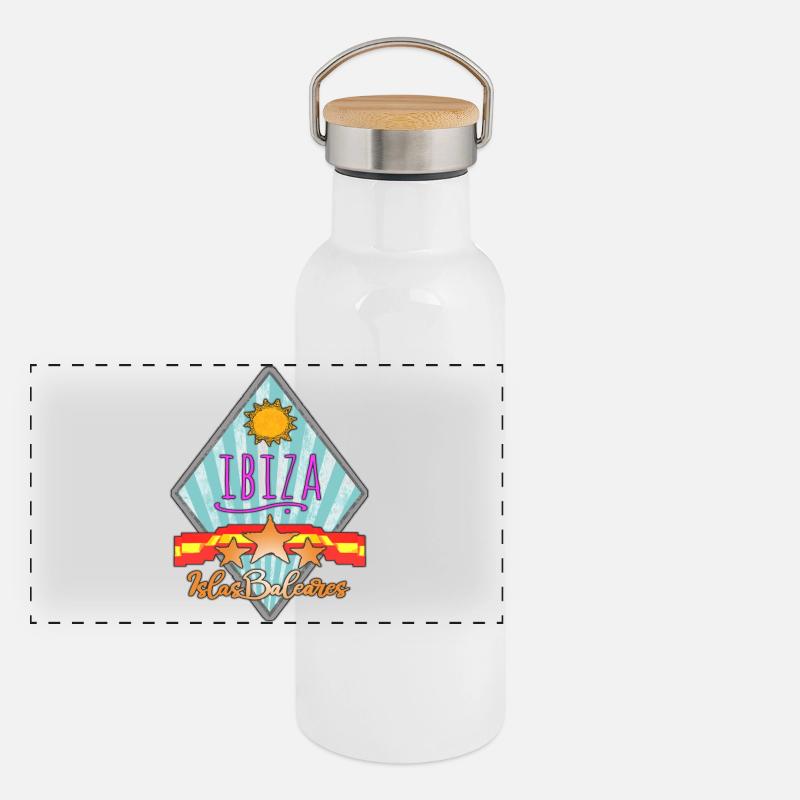 Escapade sur l’île d’Ibiza Design rétro Gourde isotherme avec bouchon en bambou