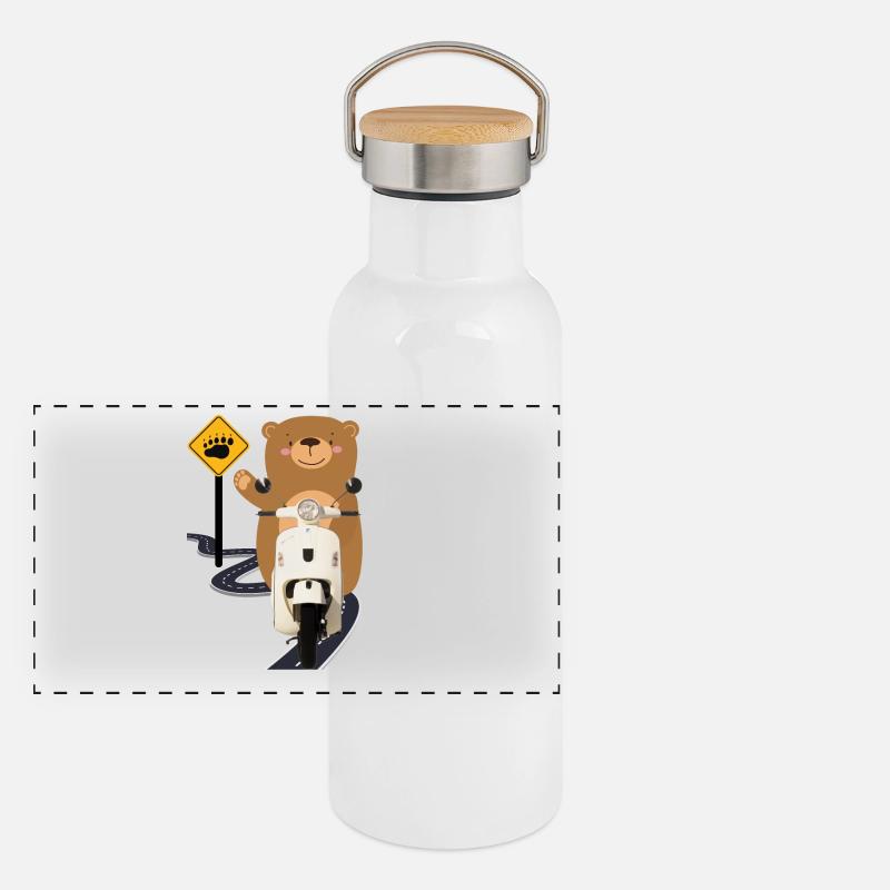 Moped Brown Bear Panoramic Thermal Bottle with Bamboo Lid