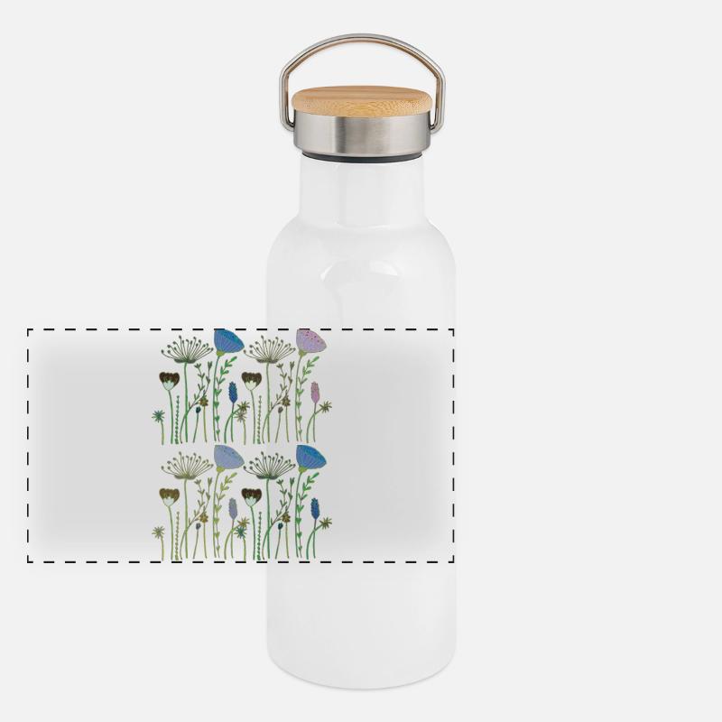 Fleurs séchées prairie fleurie Gourde isotherme avec bouchon en bambou
