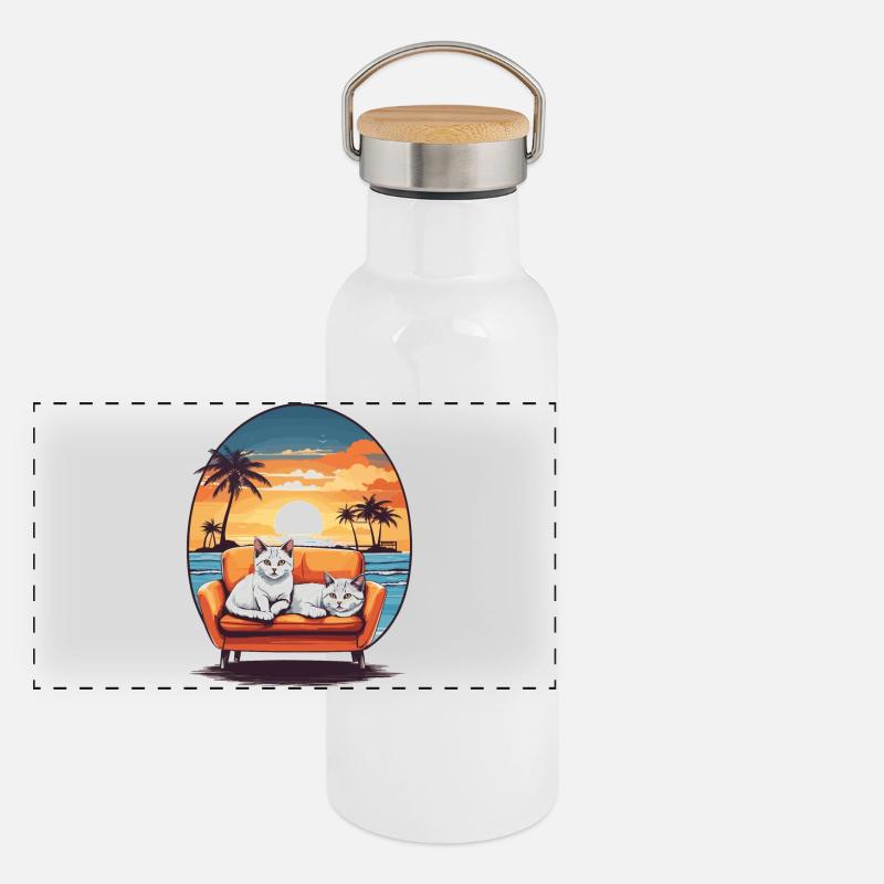 Cats on sofa Panoramic Thermal Bottle with Bamboo Lid