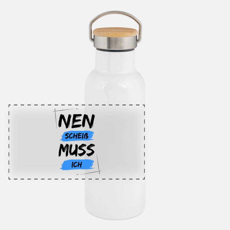 Nen scheiß muss ich Panorama Thermosflasche mit Bambusdeckel