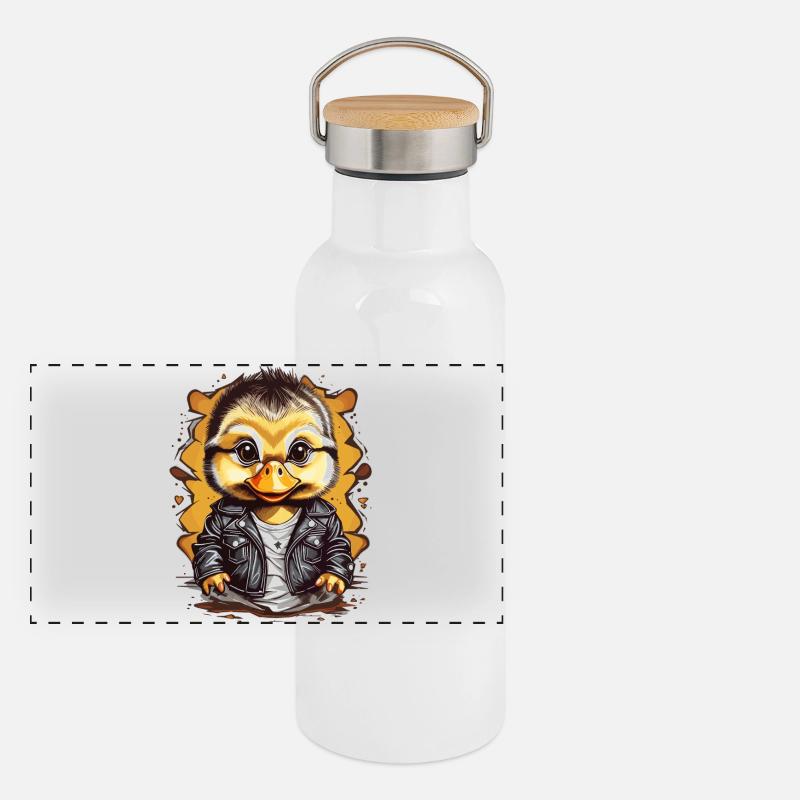 Cute duck with leather jacket Panoramic Thermal Bottle with Bamboo Lid