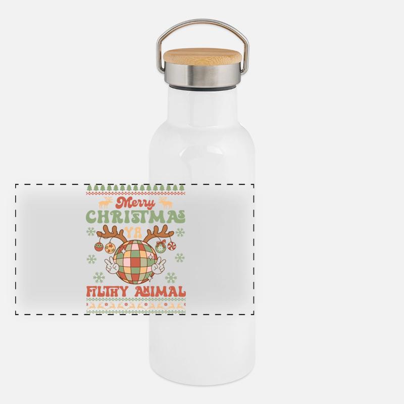 Hässlicher Weihnachtspullover Panorama Thermosflasche mit Bambusdeckel