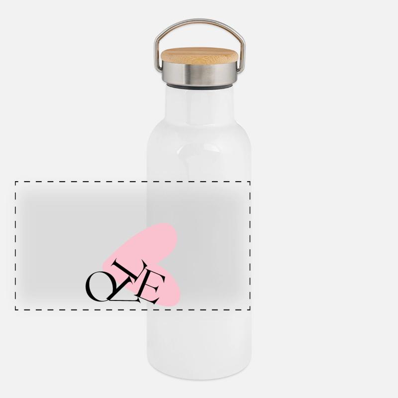 Abstrakte Herztypografie NE Panorama Thermosflasche mit Bambusdeckel