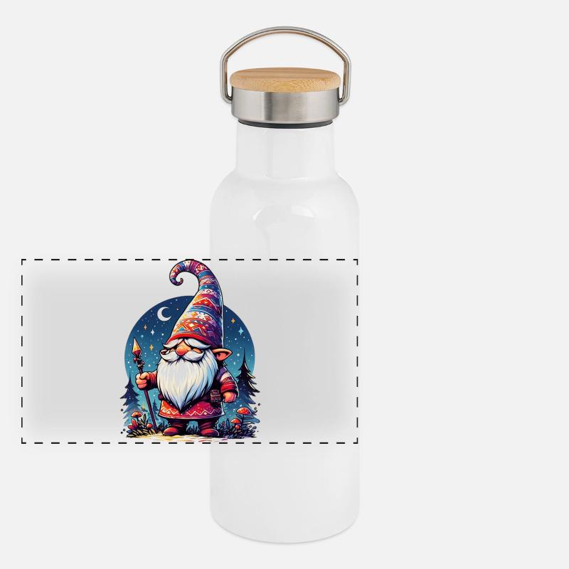 Gnom-Goblin-Elf Panorama Thermosflasche mit Bambusdeckel