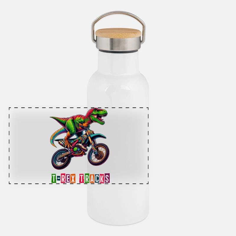 T-Rex Motorrad Design Panorama Thermosflasche mit Bambusdeckel