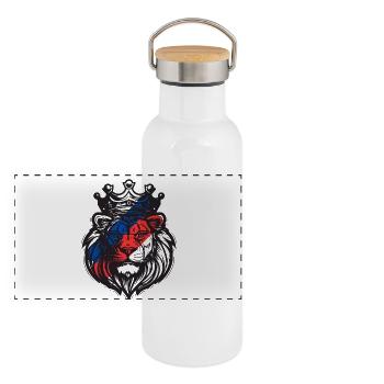 Lion lyonnais couronné aux couleurs de l’OL - Gourde isotherme avec bouchon en bambou - blanc - Devant