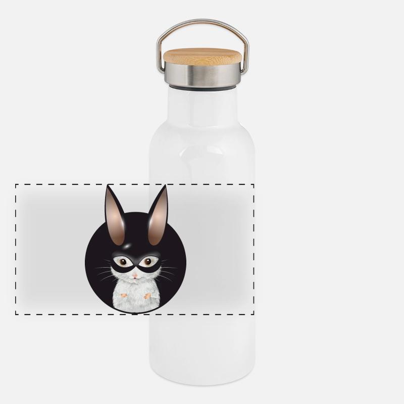 Souris blanche mignonne avec masque de lapin en patch Gourde isotherme avec bouchon en bambou