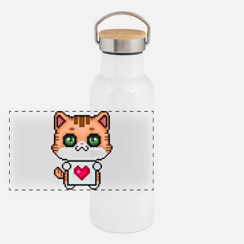 Pixelliebendes Kätzchen Panorama Thermosflasche mit Bambusdeckel
