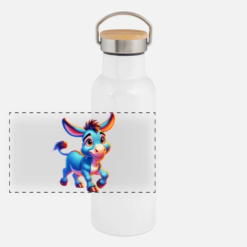 Esel-Maultier Panorama Thermosflasche mit Bambusdeckel