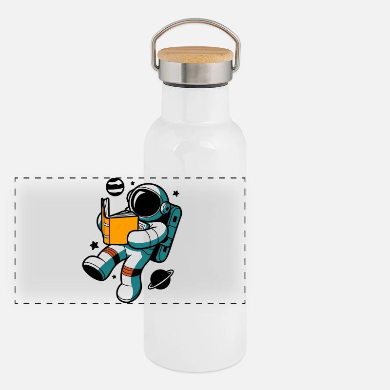 Reading astronaut: Learning in weightlessness Panoramic Thermal Bottle with Bamboo Lid