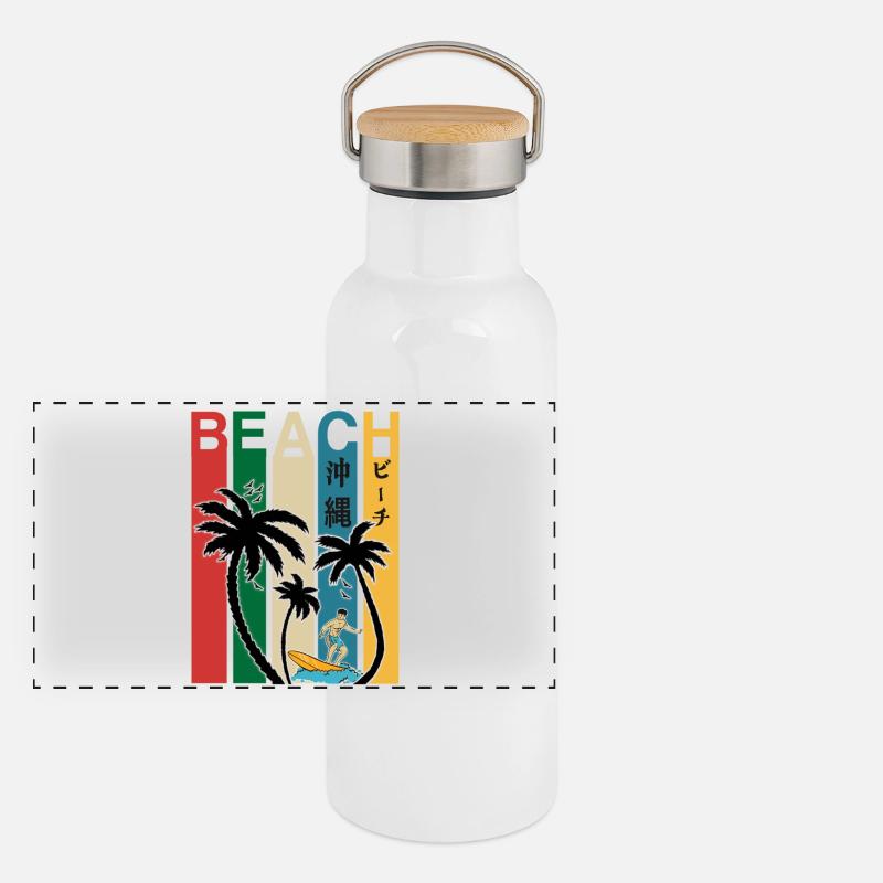Okinawa Japon Plage Fun Gourde isotherme avec bouchon en bambou