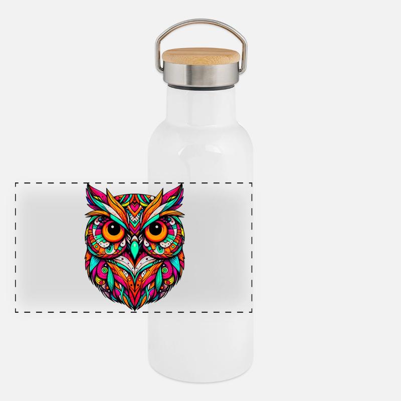 Eule Panorama Thermosflasche mit Bambusdeckel