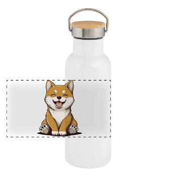 Shiba Inu - Panorama Thermosflasche mit Bambusdeckel - Weiß - Vorne