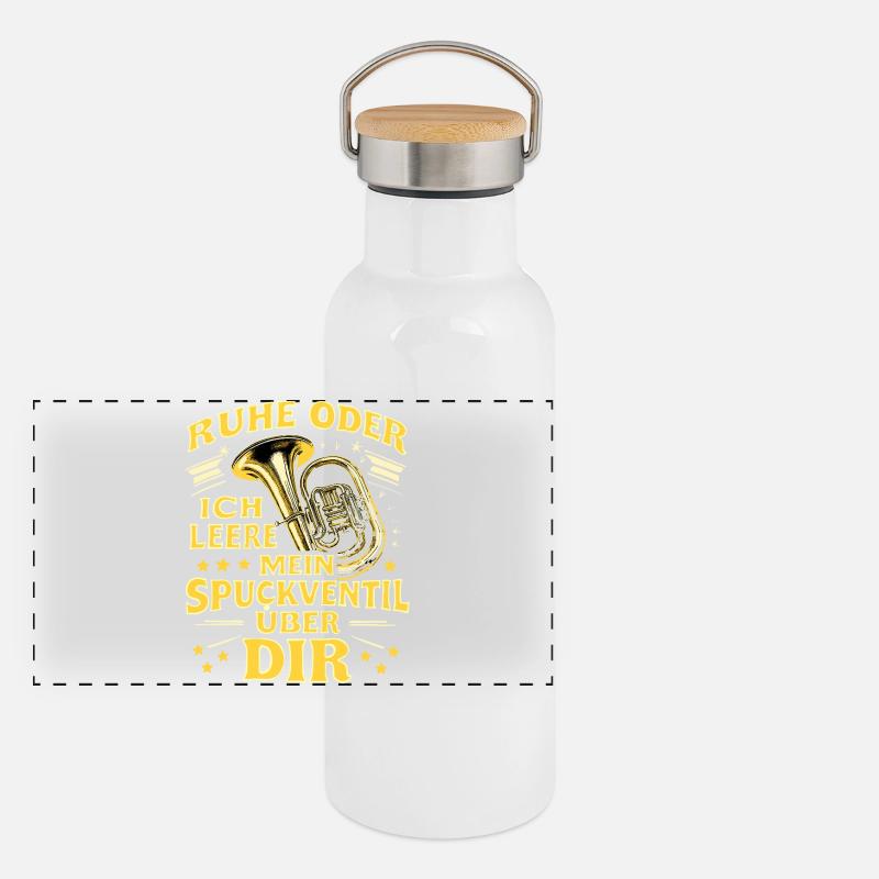 Tuba - Ruhe oder ich leere Spuckventil - Tubist Panorama Thermosflasche mit Bambusdeckel