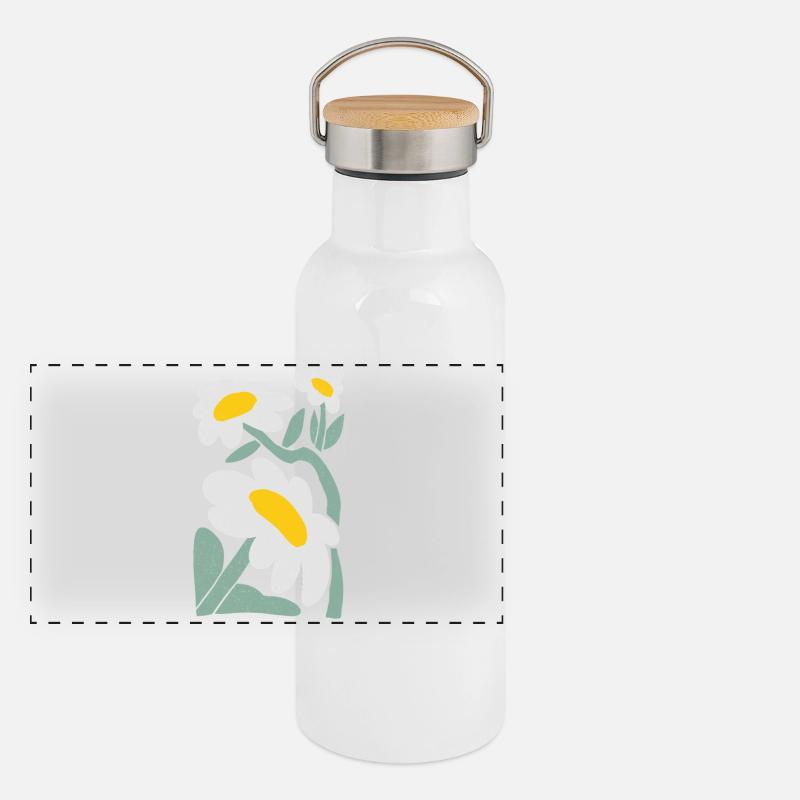 Verspielte Gänseblümchen Illustration Panorama Thermosflasche mit Bambusdeckel
